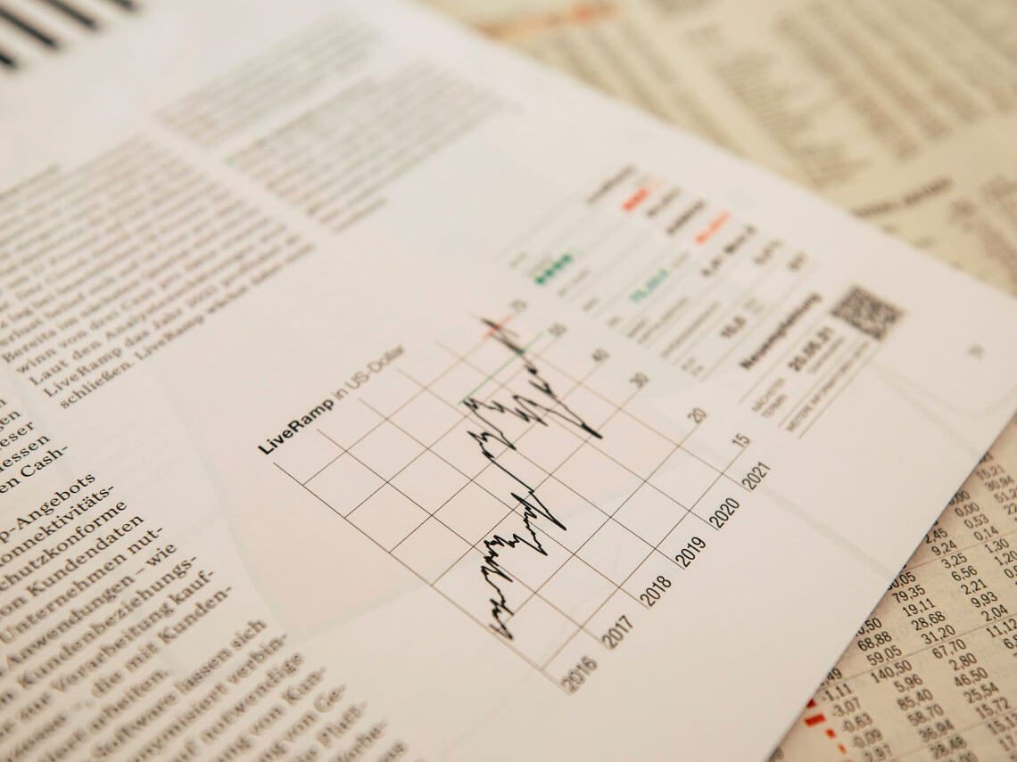 A newspaper with a close up of the stock market.
